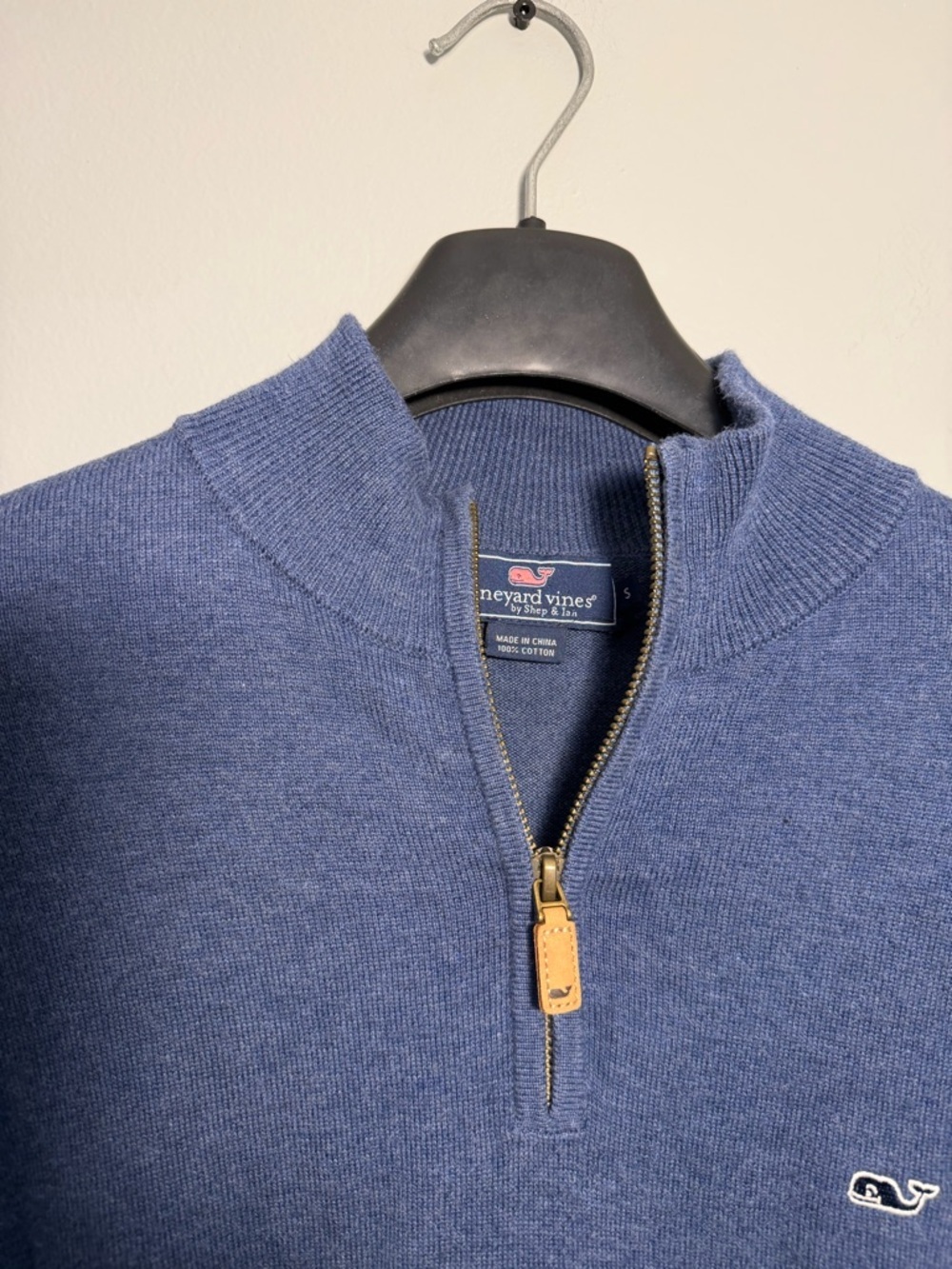Vineyard Vines Men's Heathered Blue Quarter-Zip Sweater 100% Cotton - Picture 2 of 4